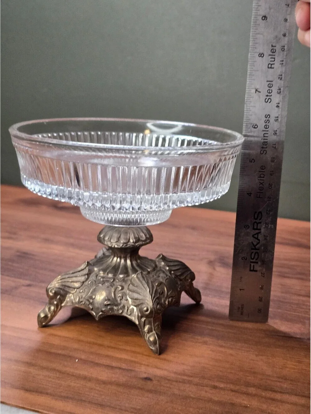 Vintage Glass and Brass Pedestal Candy Dish Made in Japan